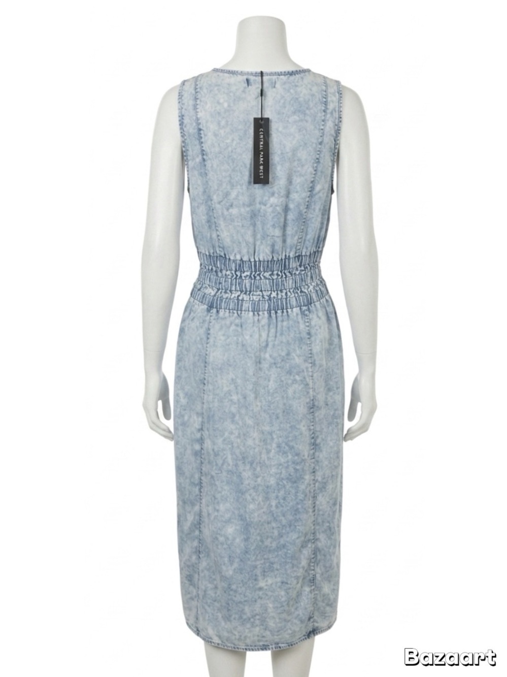 Central Park West Pale Blue V-Neck Smocked-Waist Midi Dress - Picture 5 of 8